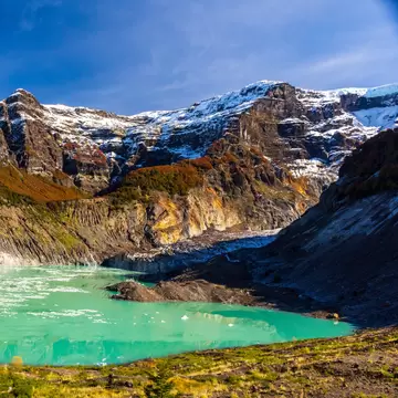 View of the Ventisquero Negro glacial lake in Nahuel Huapi National Park, Argentina.