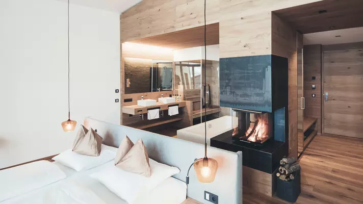 A luxury hotel room.