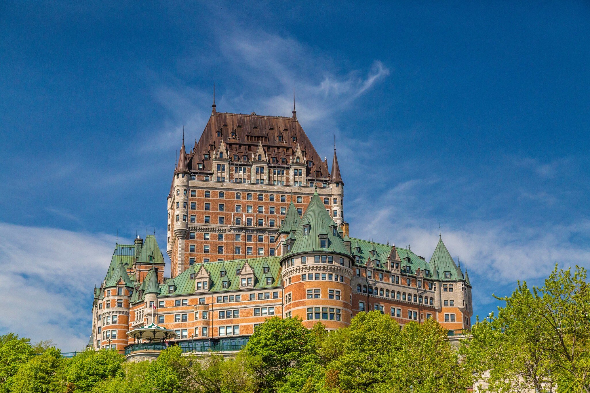 Low-angle view of Chateau Frontenac.