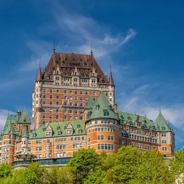 Low-angle view of Chateau Frontenac.