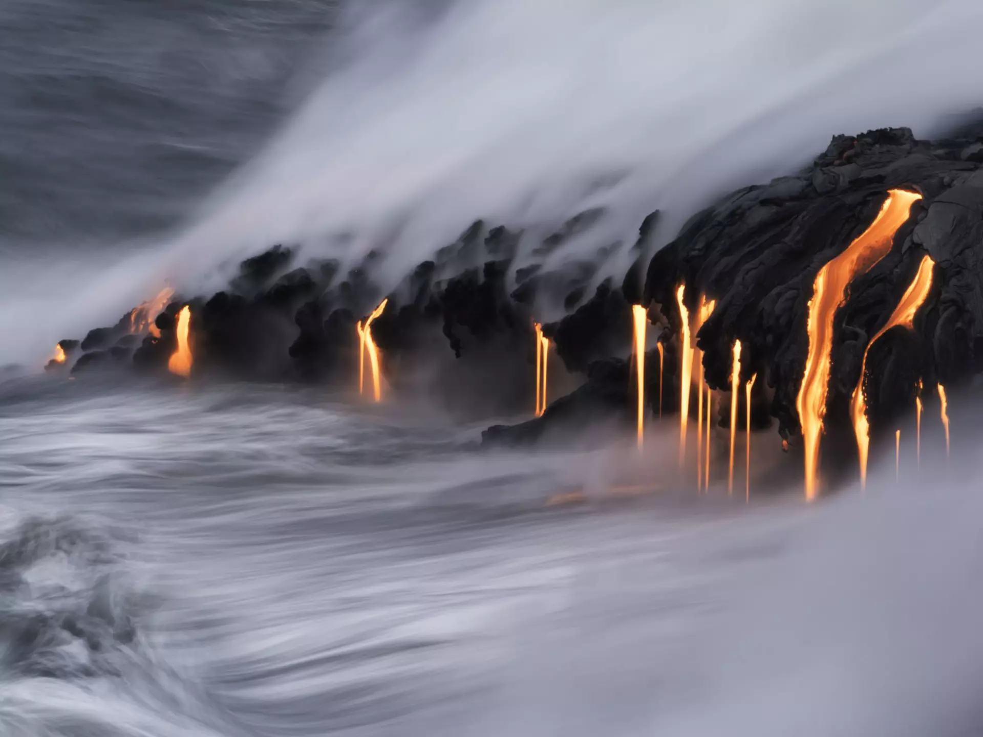 Lava flows into the ocean at Kilauea, Hawaii