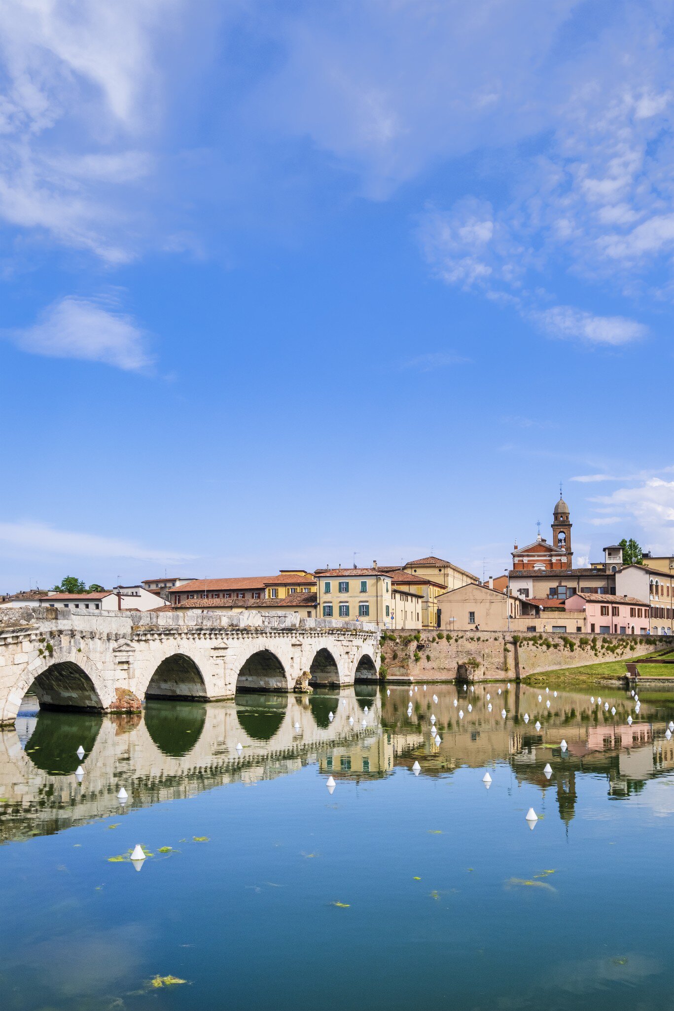 The Tiberius Bridgein Rimini on a sunny day, Emilia-Romagna, Italy.
