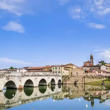The Tiberius Bridgein Rimini on a sunny day, Emilia-Romagna, Italy.