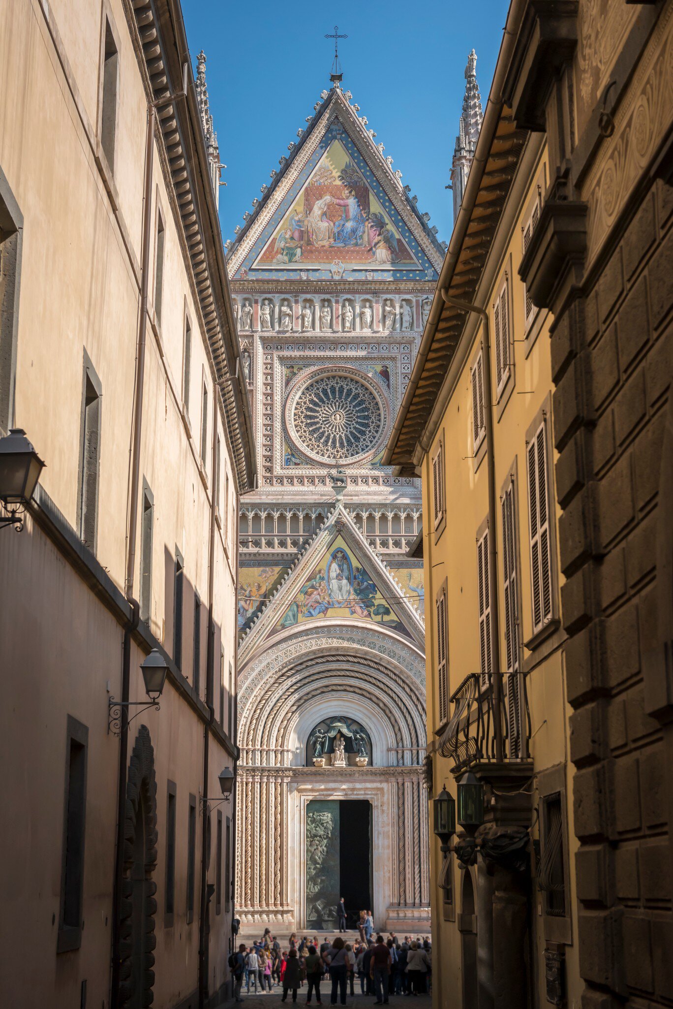 View of the 14th-century Roman catholic Cattedrale di Santa Maria Assunta, a masterpiece of Italian Gothic art in Orvieto.