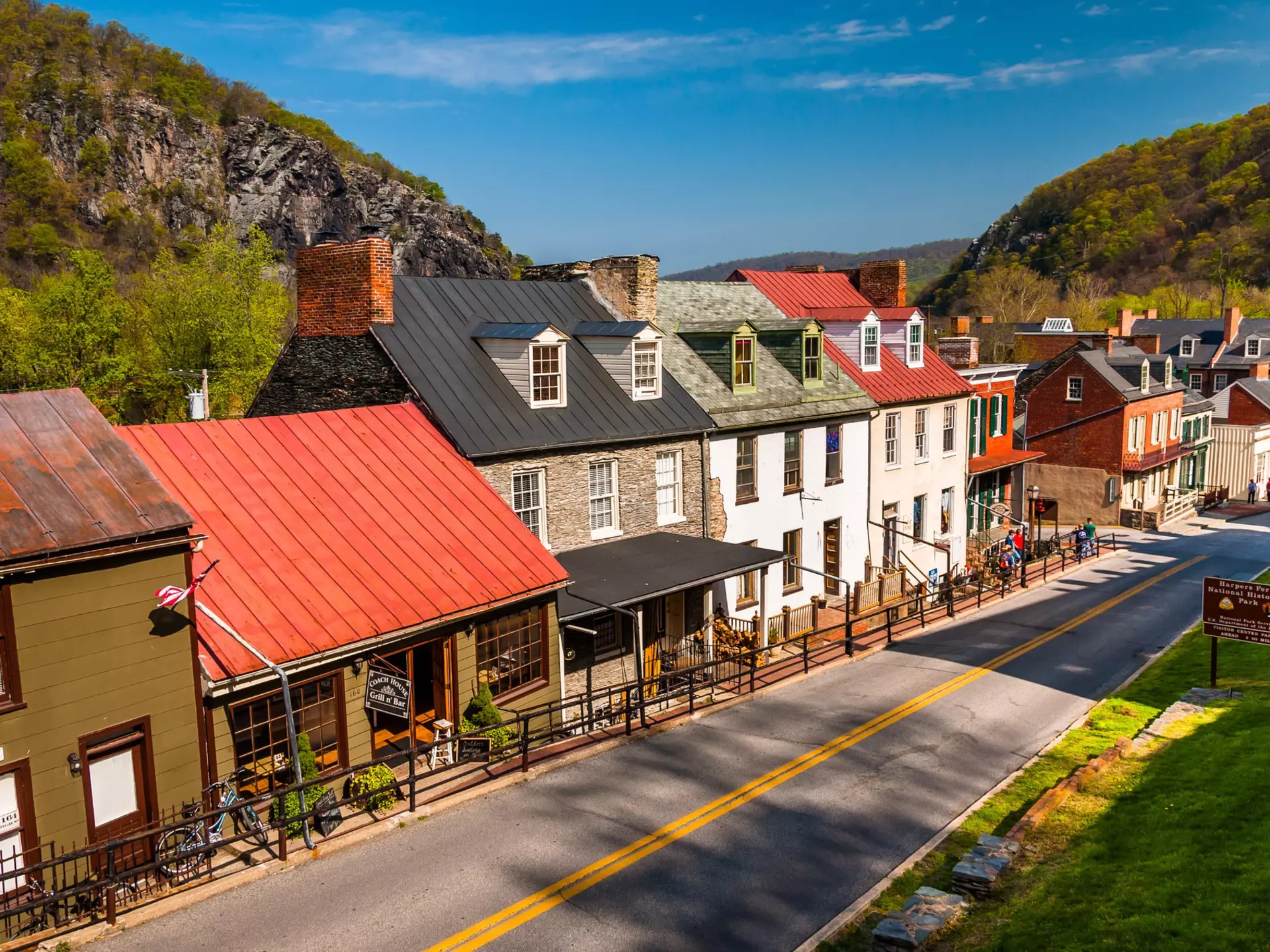 View of historic buildings and shops on High Street in Harper's Ferry, West Virginia.  License Type: media  Download Time: 2023-12-13T10:18:44.000Z  User:   Is Editorial: No  purchase_order:   