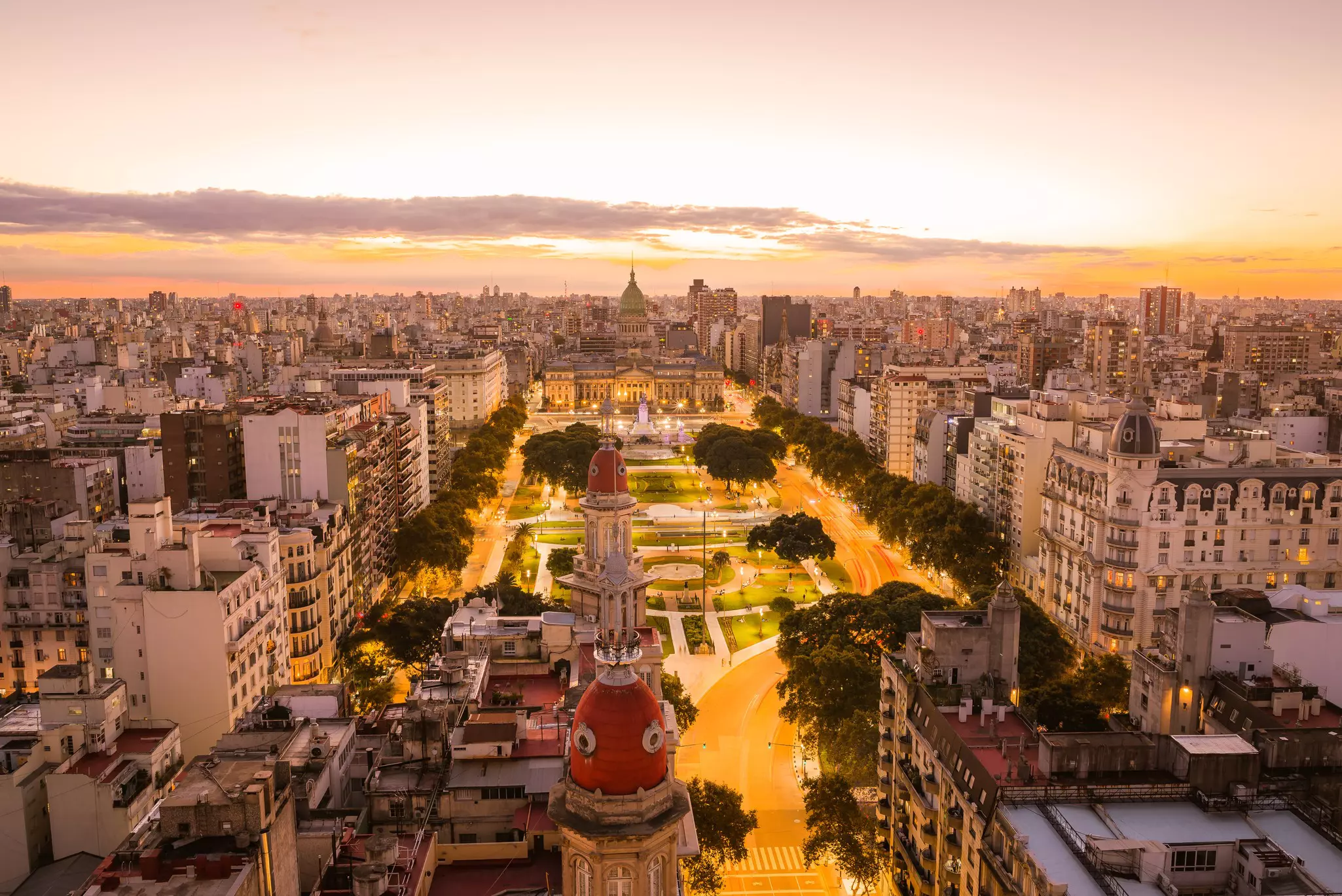 A sunset view of Buenos Aires city from Palacio Barolo, Argentina