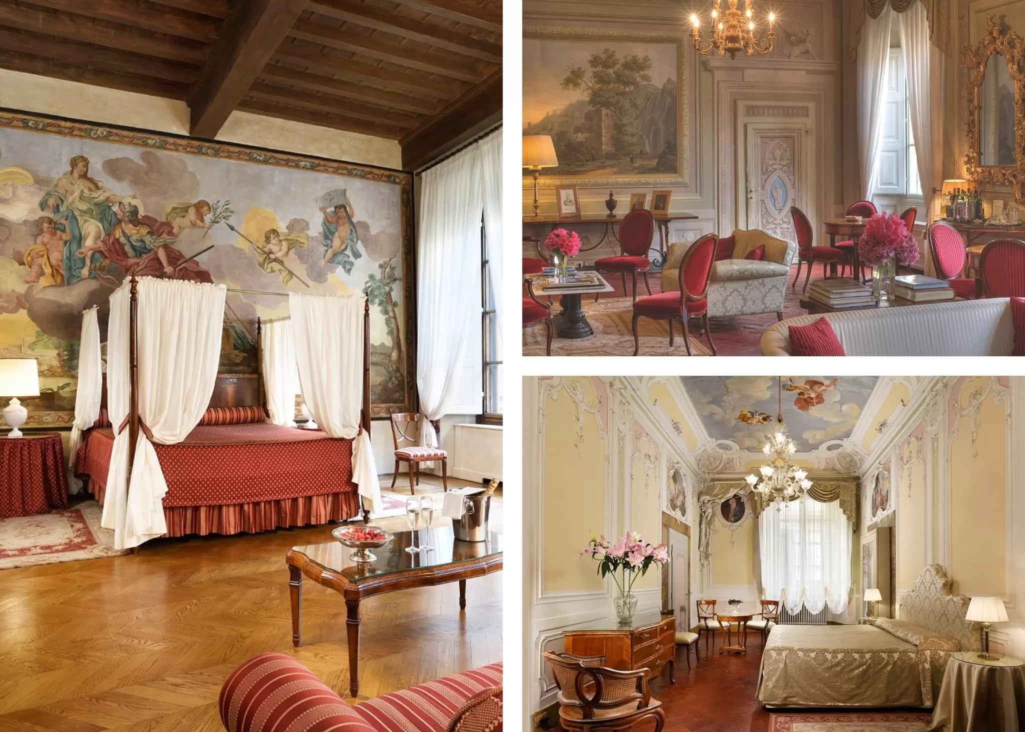 Collage - W Hotel - Where to Stay in Florence - 1
Handout images from Palazzo Niccolini al Duomo in Florence, Italy
To be used in "Where to Stay in Florence" on digital
Credit: Palazzo Niccolini al Duomo

Left: A suite at Palazzo Niccolini al Duomo. Top right: The main salon. Bottom right: A junior suite. Palazzo Niccolini al Duomo (3)