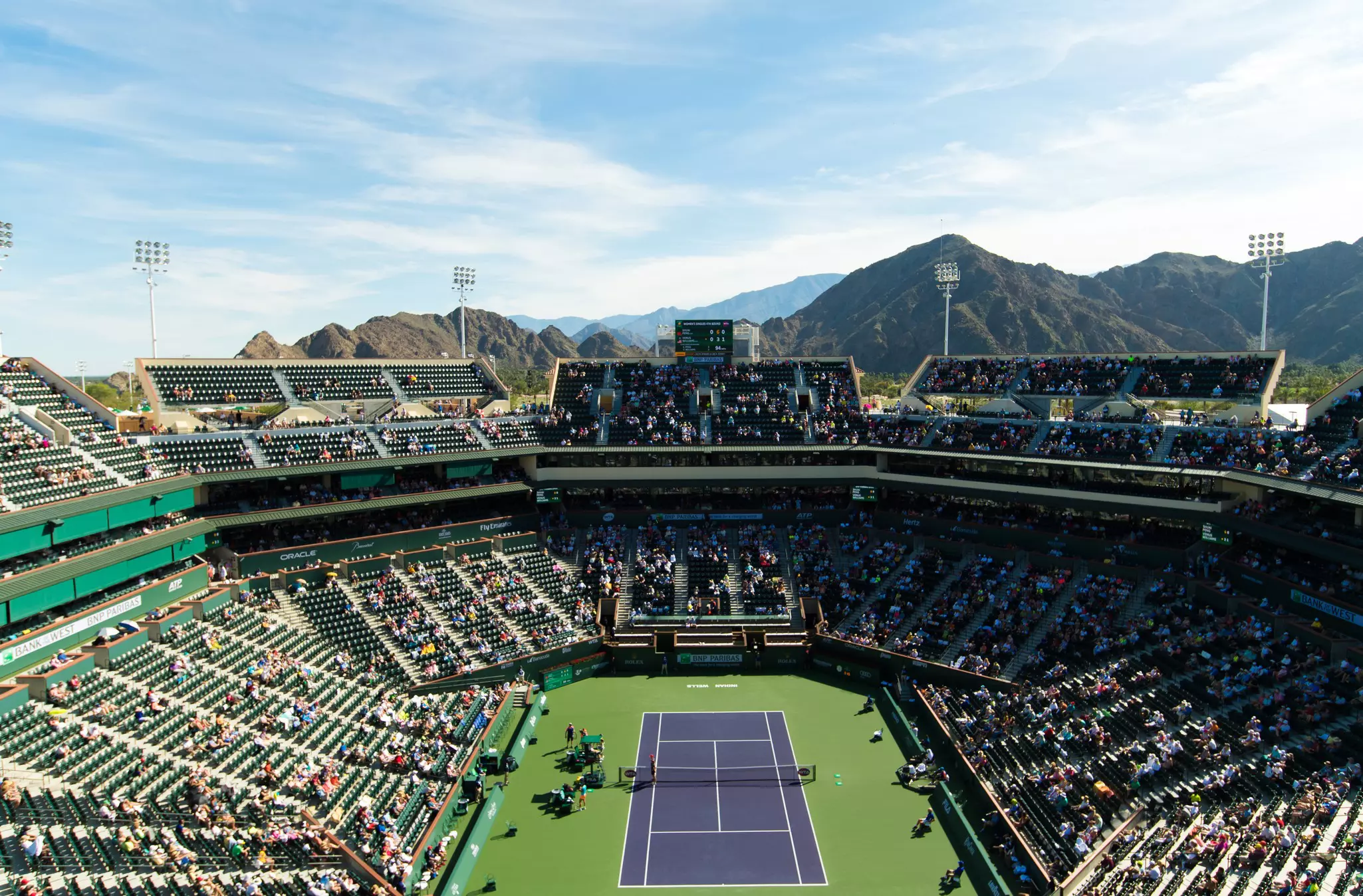 Ambiance overlooking Stadium 1 at the BNP Paribas Open WTA Premier Mandatory tennis tournament