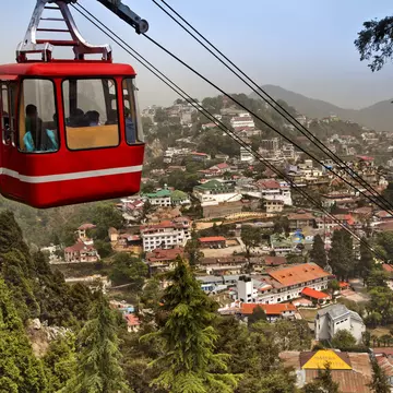 Overhead Cable Car houses in the background, Gun Hill, Mussoorie, Uttarakhand, India