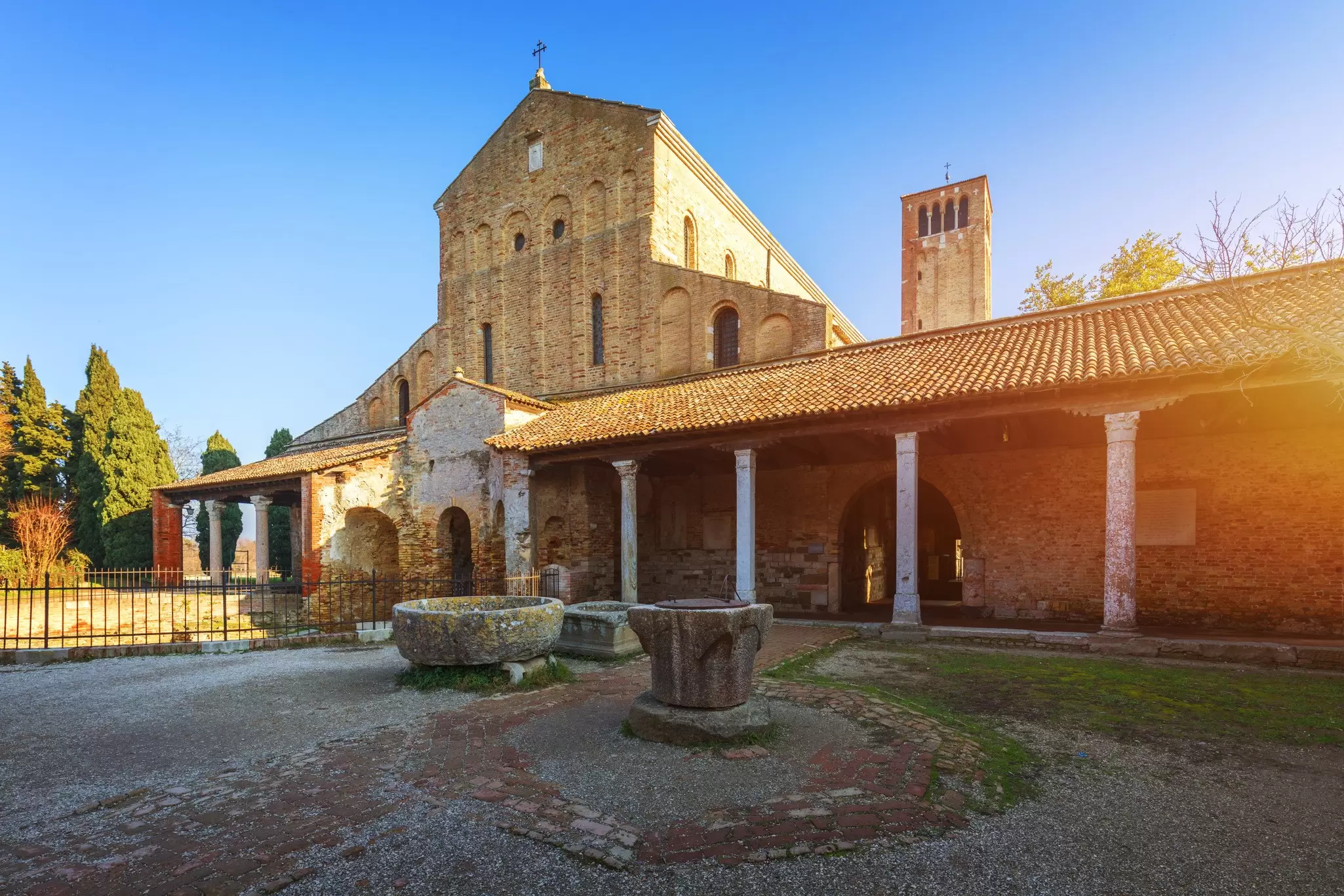 Facade of the Basilica di Santa Maria Assunta on Torcello island in Venice, Italy.