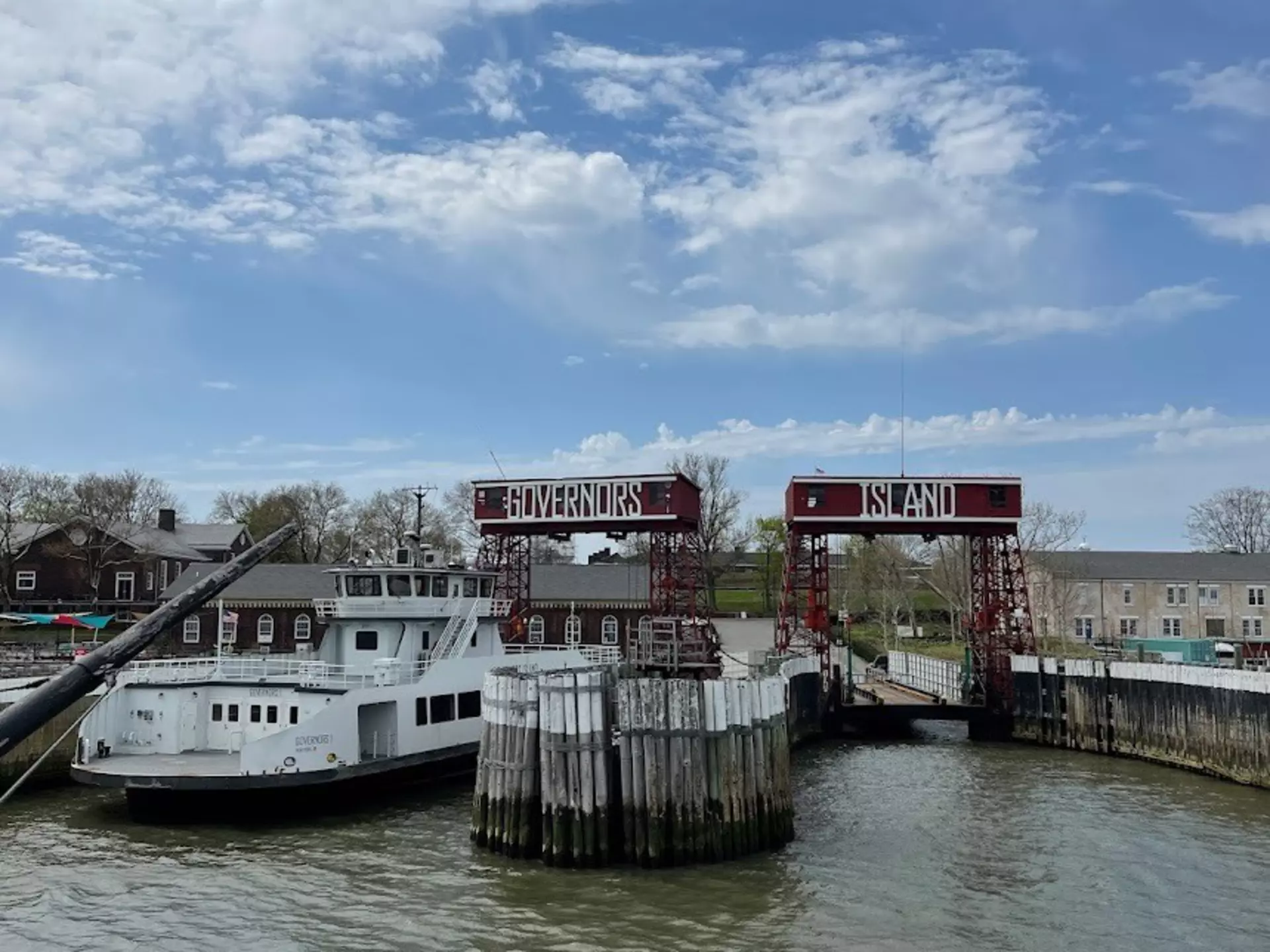 The ferry arriving to Governors Island, New York City