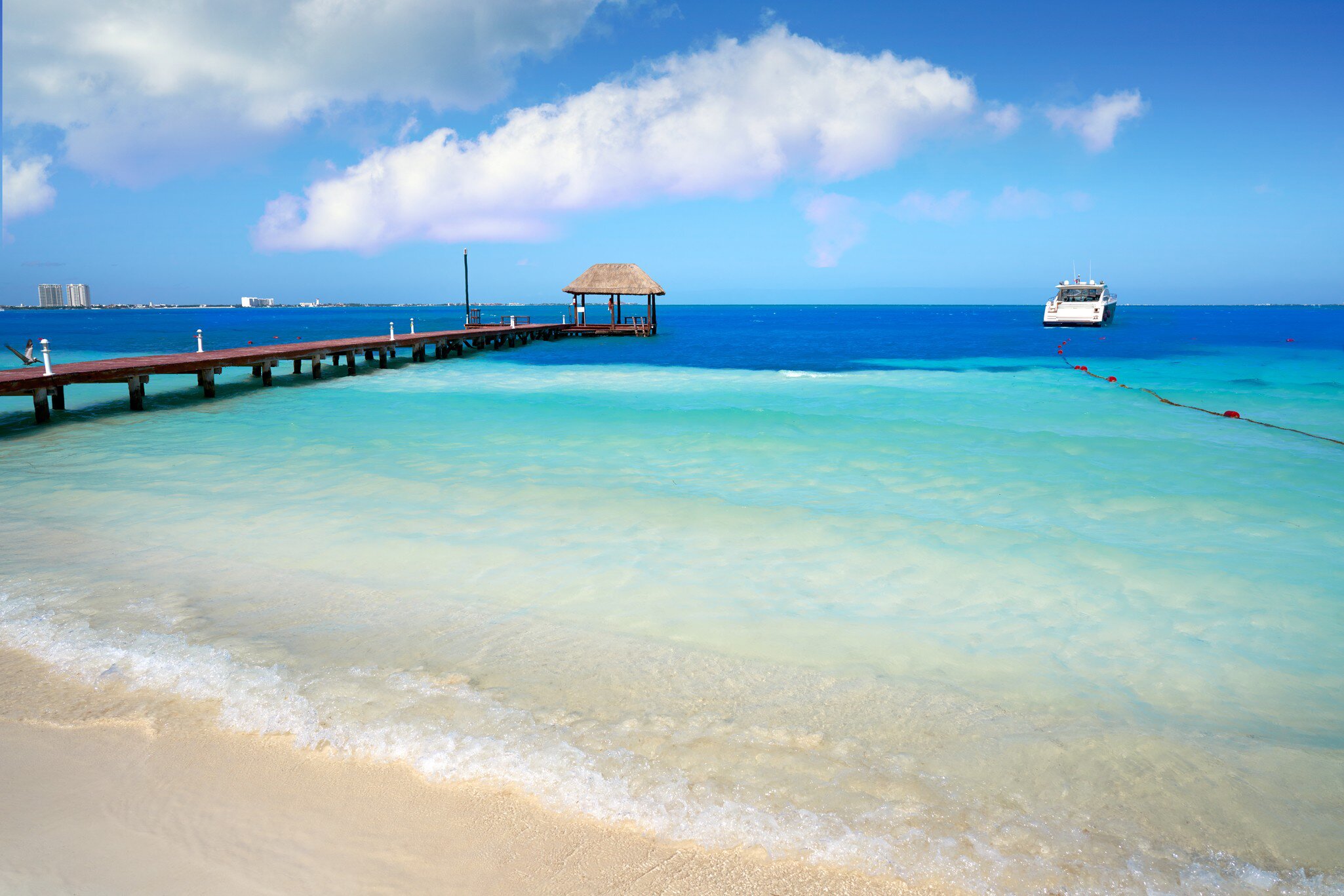 View of the water at Playa Langosta in Cancún, Mexico.