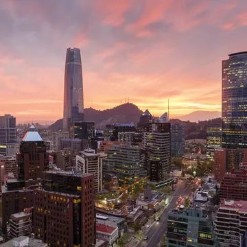 Skyline of Santiago with the Gran Torre, Santiago, Chile, South America
