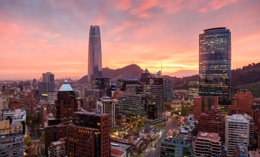 The skyline of Santiago with the Gran Torre, Chile