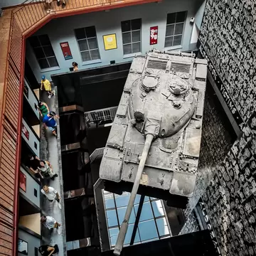 Aerial view of a tank inside the House of Terror in Budapest, Hungary.