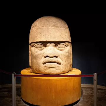 View of a sculpture at the Museo Nacional de Antropología in Mexico City.