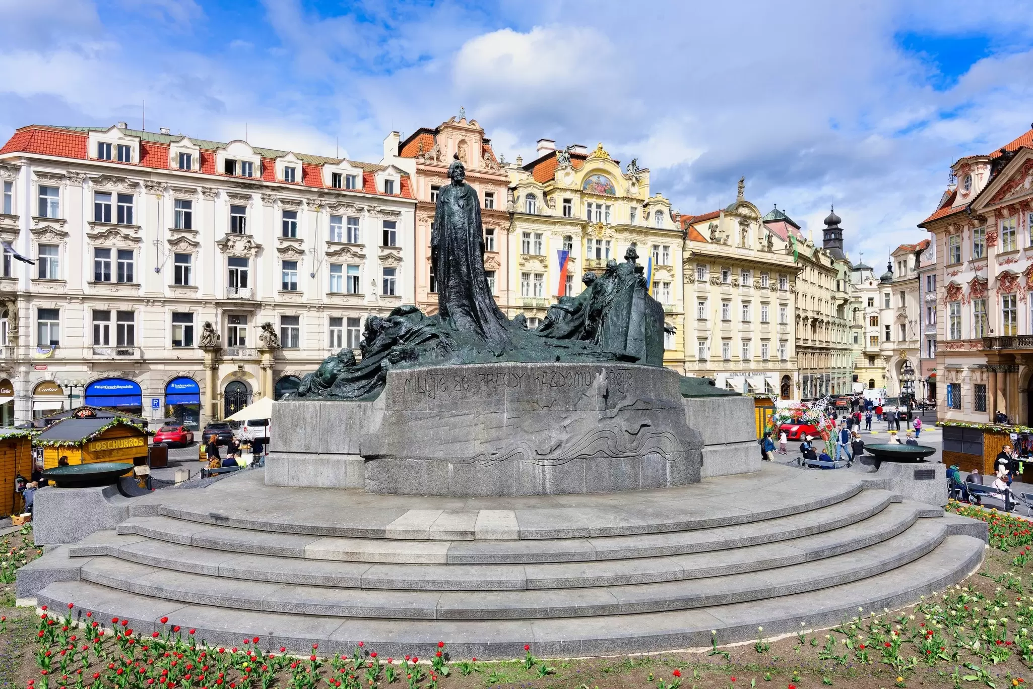 View of the memorial to Jan Hus on the Old Town Square in Prague, Czechia.