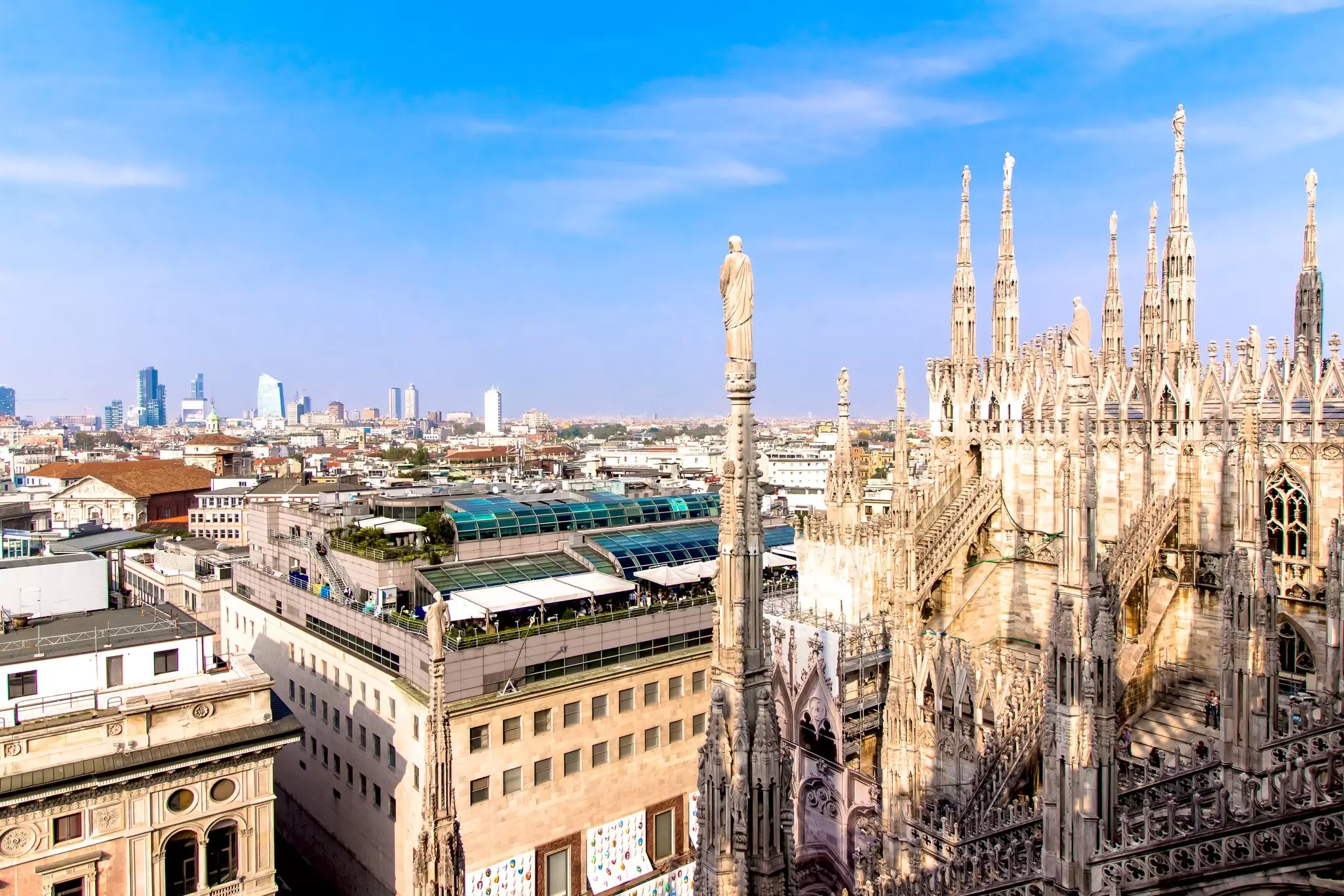 The city of Milan as seen from the roof of the Duomo, Italy.