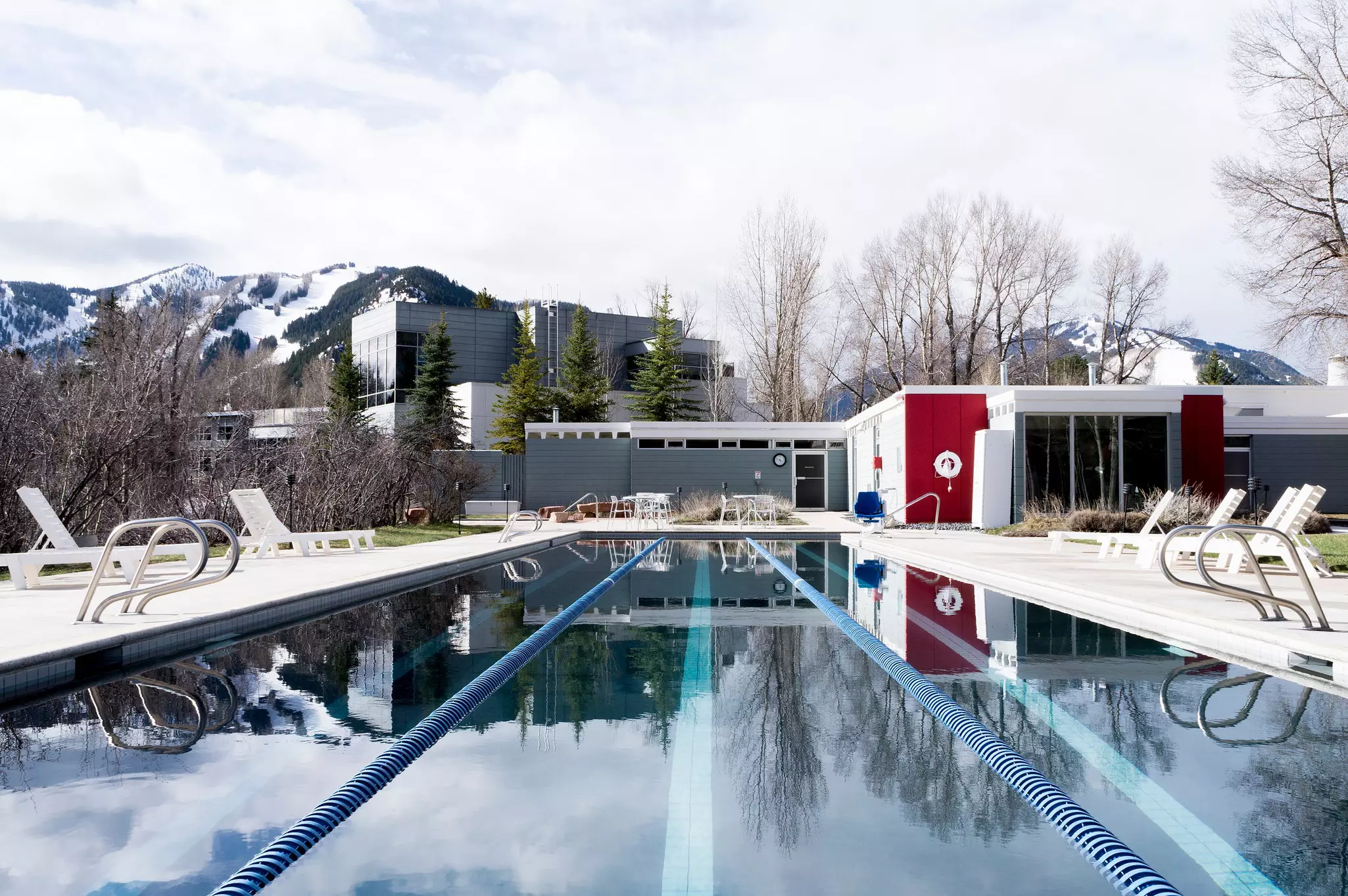 The view of the snowy mountains from the Aspen Meadows Resort. 