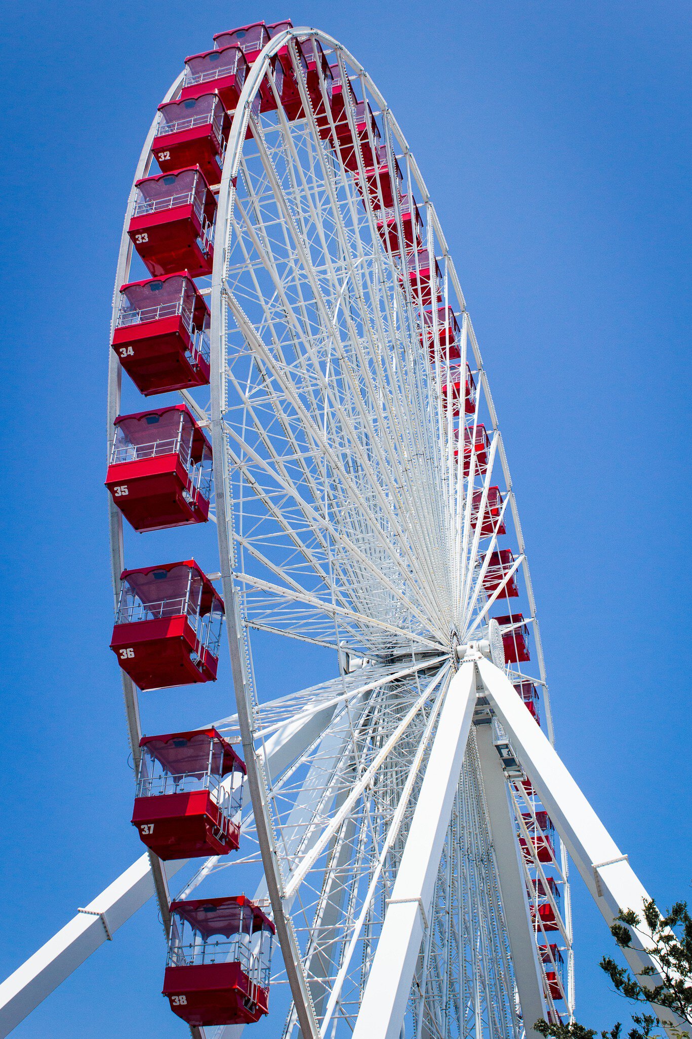 White and red ferris wheel over blue sky at navy pier, Chicago, License Type: media, Download Time: 2024-08-18T07:15:20.000Z, User: claramonitto, Editorial: false, purchase_order: 56530, job: Global Publishing-WIP, client: Chicago 11, other: Clara Monitto