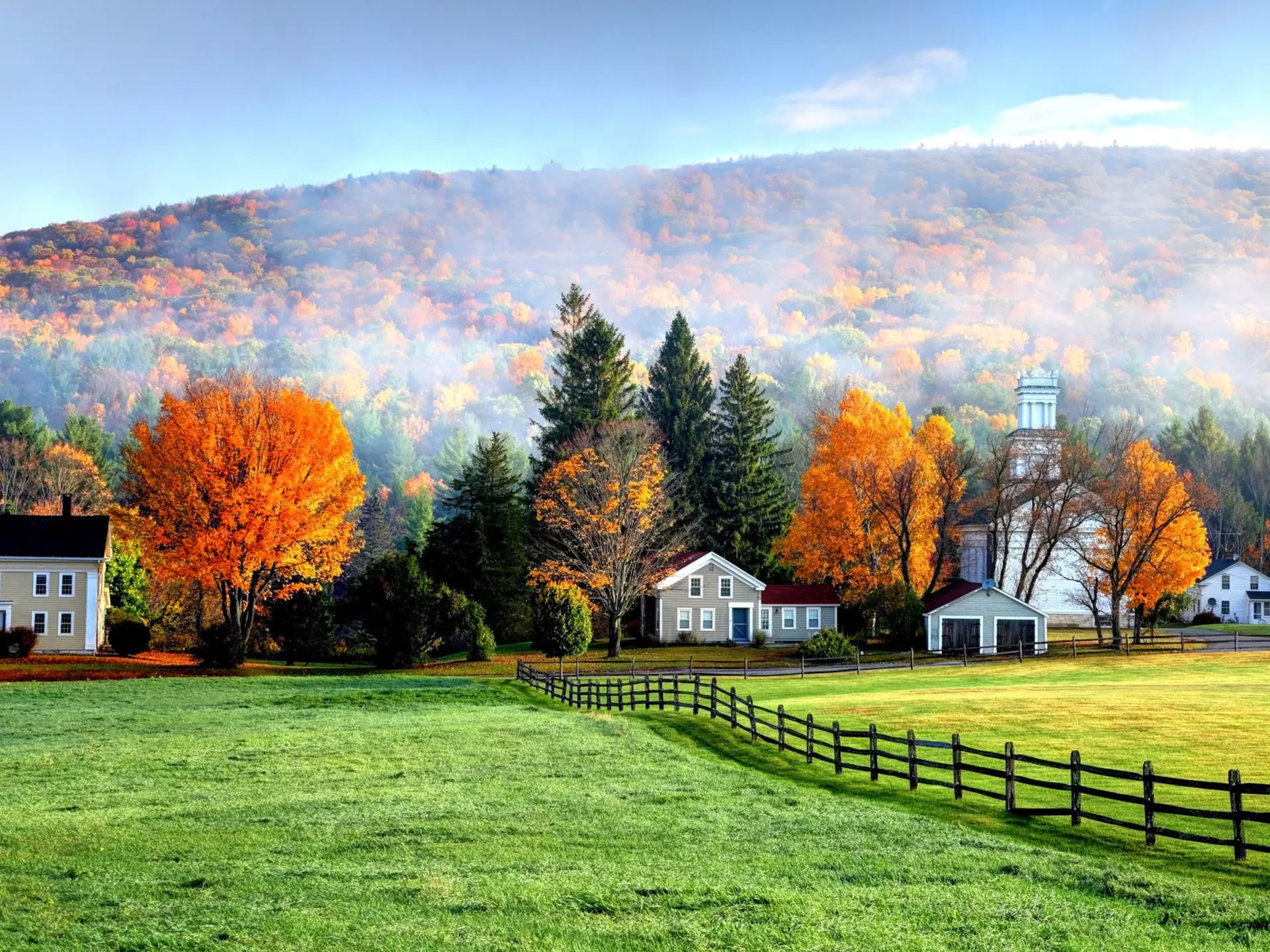 Autumn mist in the village of Tyringham in the Berkshires