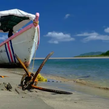 Anchored boat on beach, Costa Rica