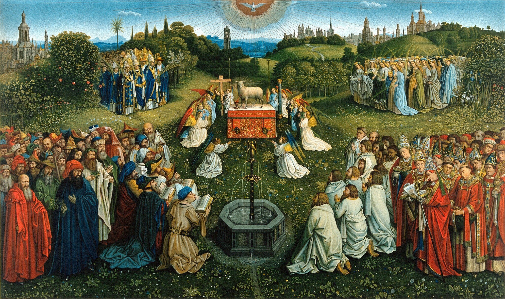 The adoration of the lamb Chromolithograph after Jan van Eyck. Vintage Catholic artwork. Vintage catholic painting, religious scene. , License Type: media, Download Time: 2026-04-24T18:39:29.000Z, User: LP_NZhan, Editorial: false, purchase_order: 65050 - Digital Destinations and Articles, job: App Content, client: Lonely Planet App, other: Nadine Zhan