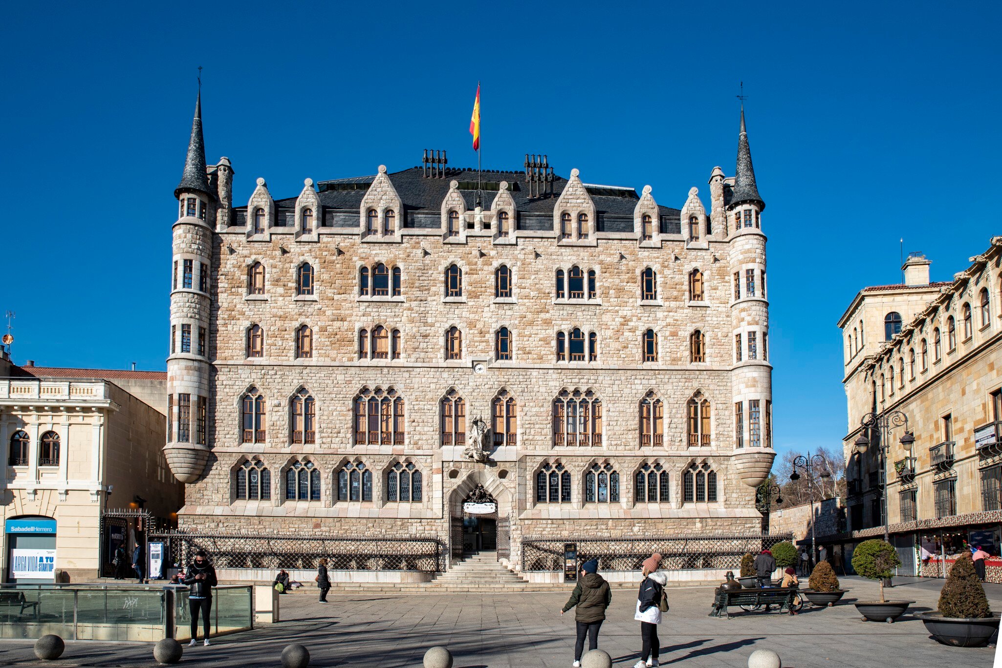 Leon, Spain; December 2021: Facade of Botines Palace in Leon (Castilla y Leon), Spain