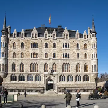 Leon, Spain; December 2021: Facade of Botines Palace in Leon (Castilla y Leon), Spain