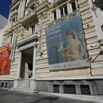 The Pera art museum is seen during a blue sky summer day in Beyoglu district.