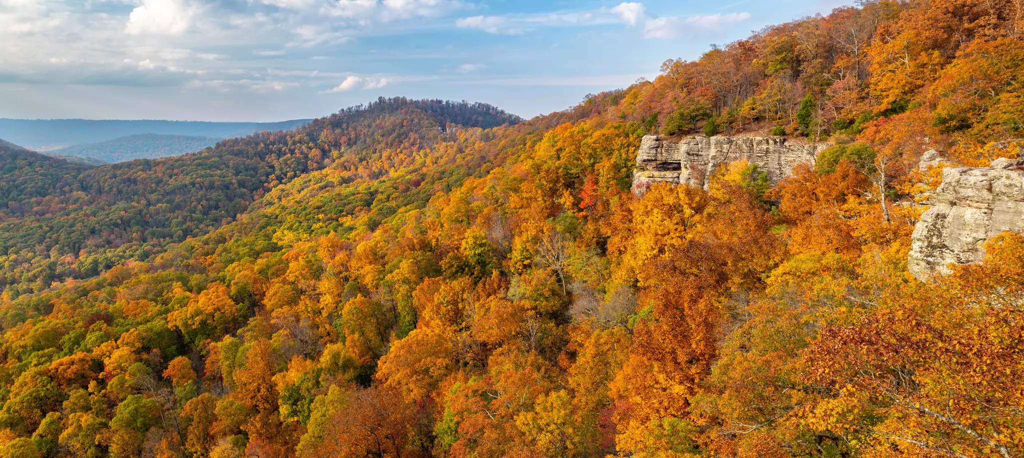 Autumn colors at their peak at White Rock Mountain in the Ozark National Forest of Arkansas.