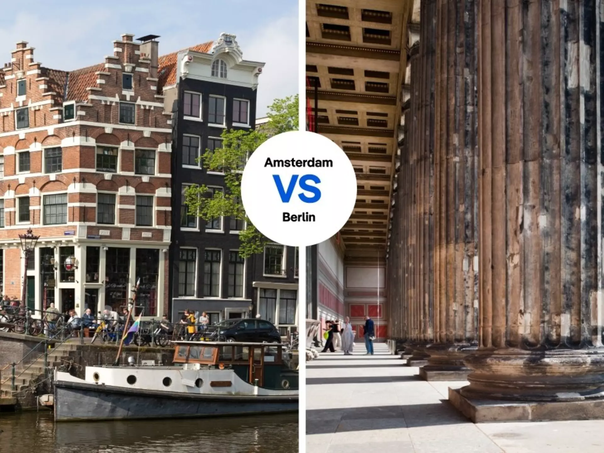 L: Café Papeneiland in the Jordaan district of Amsterdam. S. Vincent/Shutterstock; R: Altes Museum and Berlin Cathedral. Jorg Greuel/Getty Images