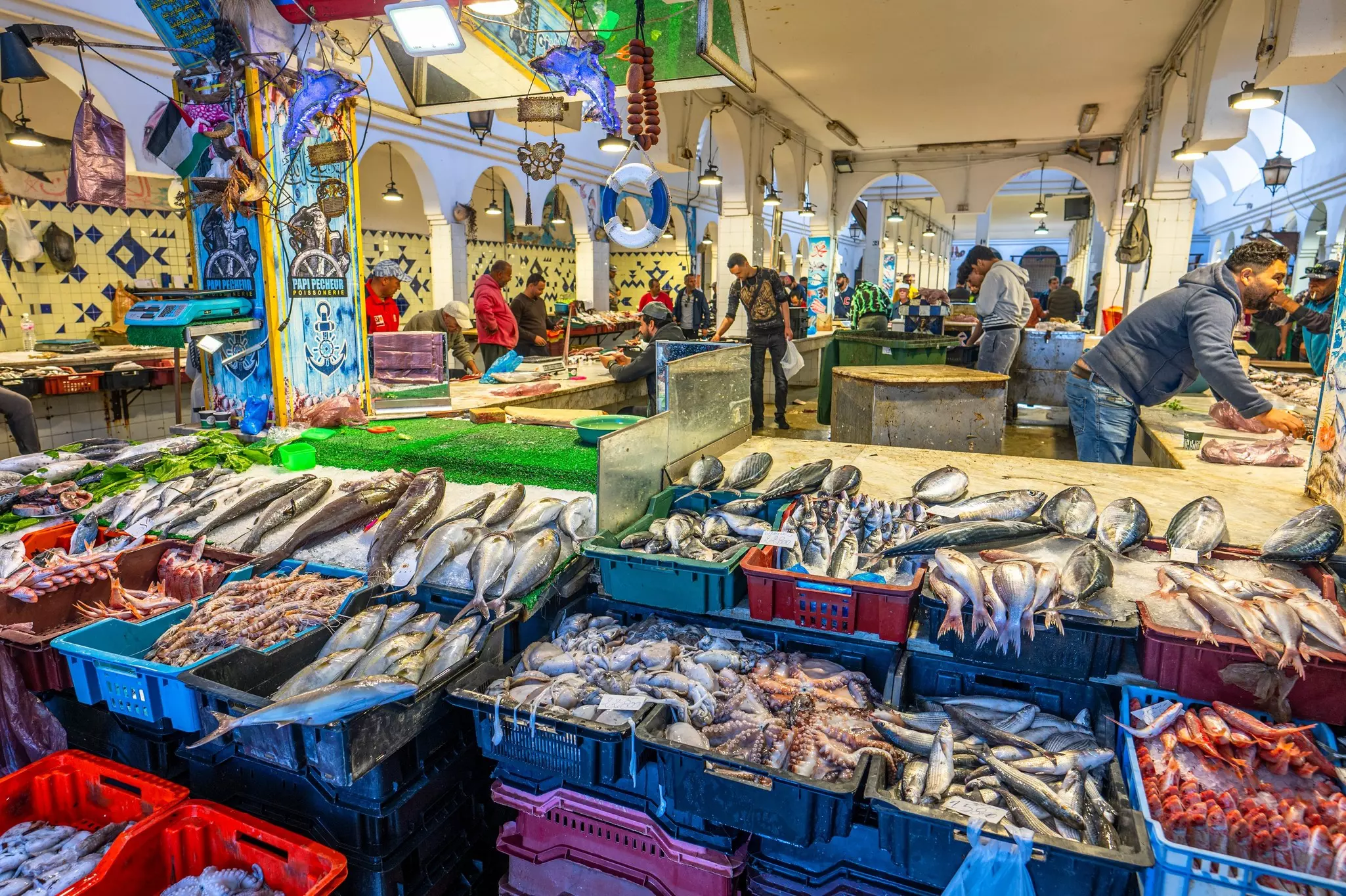Fish for sale in a market in the medina in Sousse, Tunisia.