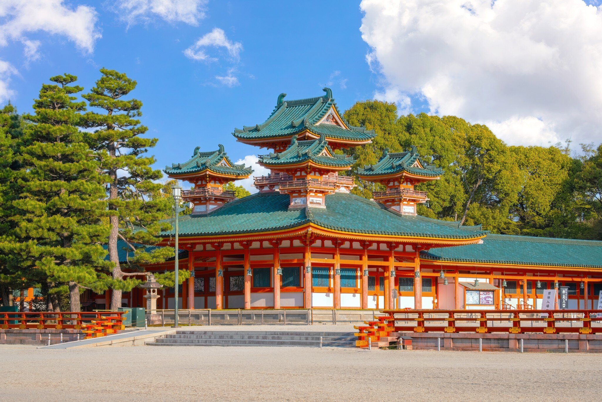 Kyoto, Japan - April 2 2023: Heian Shrine built on the occasion of 1100th anniversary of the capital's foundation in Kyoto, dedicated to the spirits of the first and last emperors who reigned the city  License Type: media  Download Time: 2024-05-22T23:43:18.000Z  User: mvm_lonelyplanet  Is Editorial: Yes  purchase_order:   