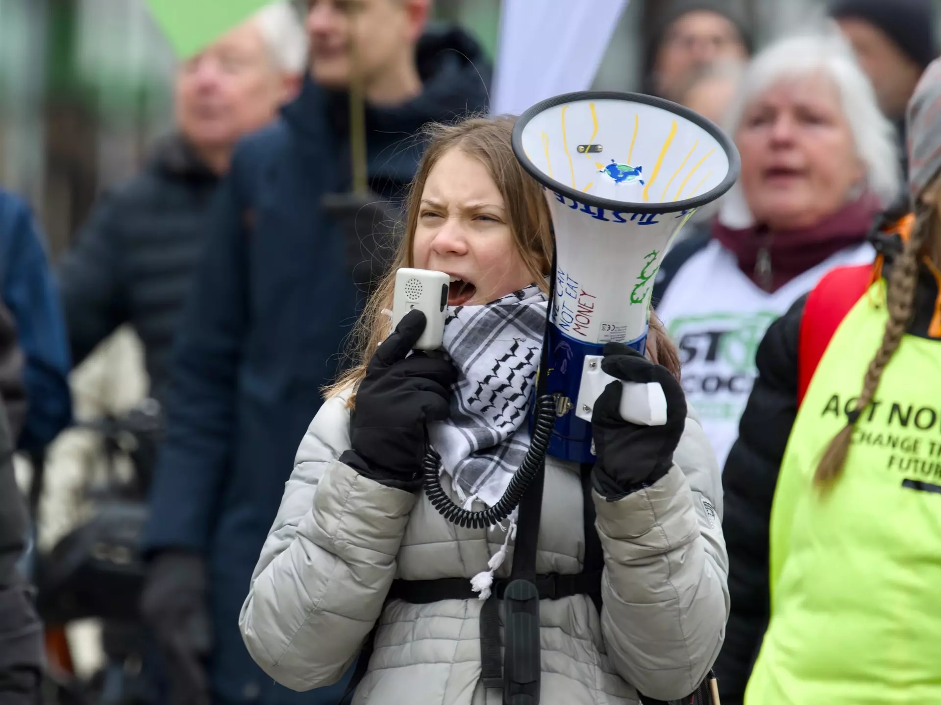 STOCKHOLM, SWEDEN - APRIL 19, 2024: Greta Thunberg and Fridays for Future demonstrating in the streets of Stockholm., License Type: media, Download Time: 2025-02-07T08:33:14.000Z, User: pinkjozie64, Editorial: true, purchase_order: 56530 - Guidebooks, job: Global Publishing WIP (for books) , client: Sweden 9, other: Jo-anne Riddell