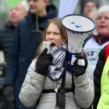 STOCKHOLM, SWEDEN - APRIL 19, 2024: Greta Thunberg and Fridays for Future demonstrating in the streets of Stockholm., License Type: media, Download Time: 2025-02-07T08:33:14.000Z, User: pinkjozie64, Editorial: true, purchase_order: 56530 - Guidebooks, job: Global Publishing WIP (for books) , client: Sweden 9, other: Jo-anne Riddell