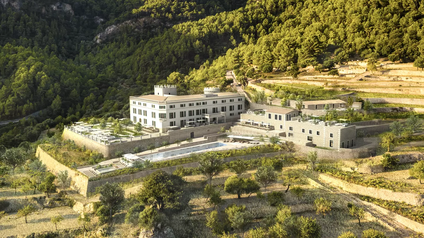 An aerial rendering of the Son Bunyola Hotel in Mallorca