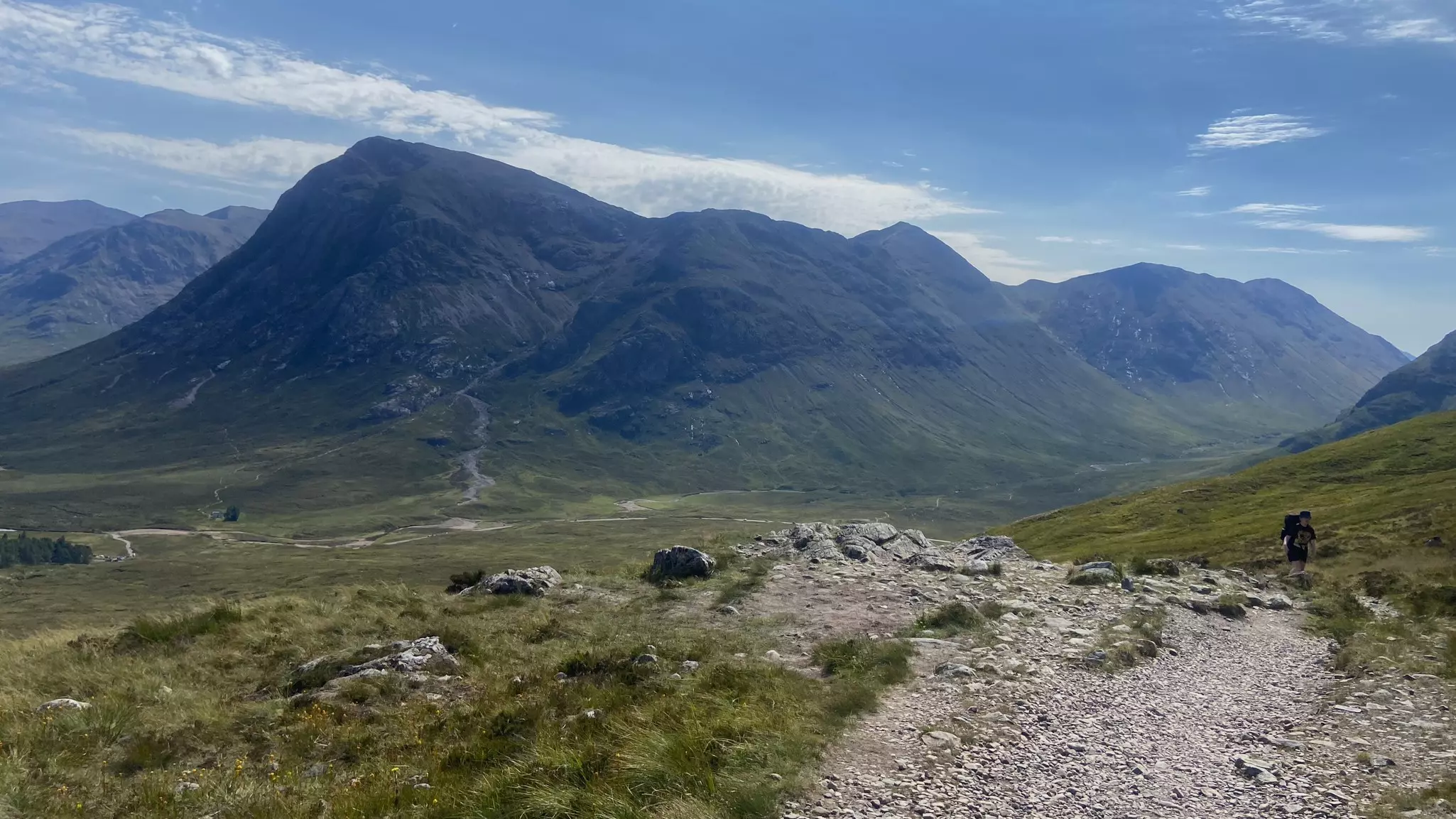 A view of a hiker on the West Highland Way in Scotland.