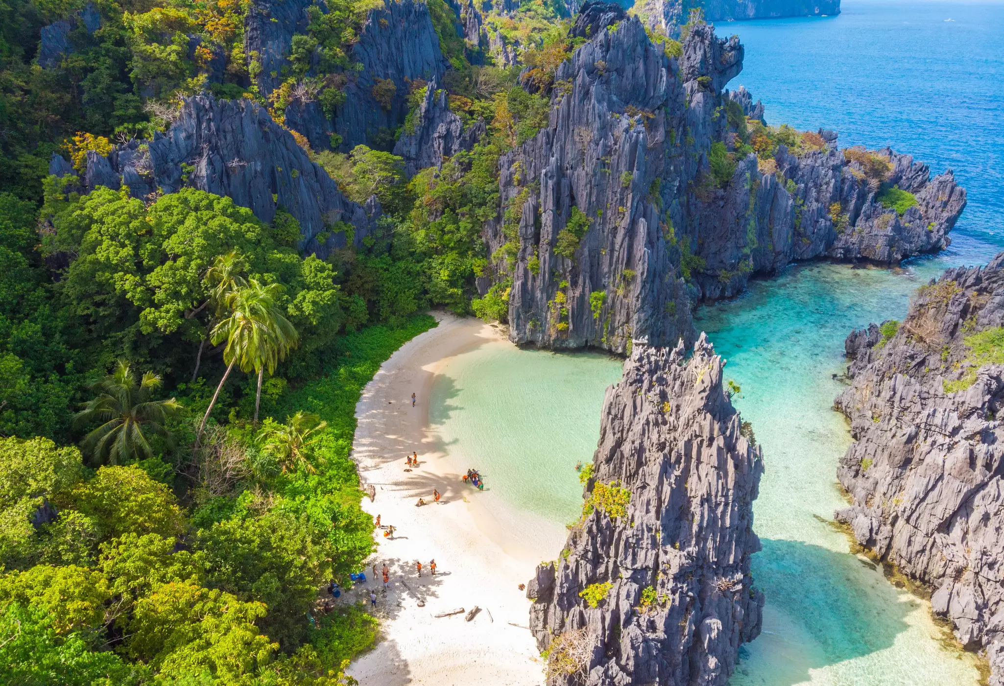 Aerial view of El Nido beach in Palawan, Philippines. 