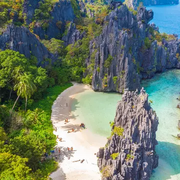 Aerial view of El Nido beach in Palawan, Philippines. 