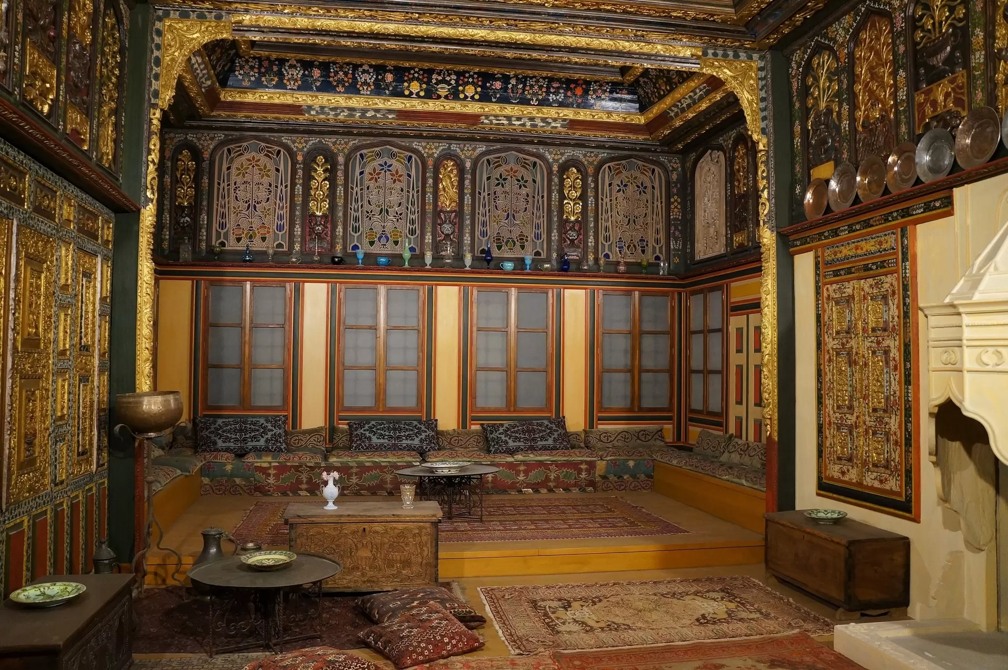 A wood-panelled vintage room with decorative artwork in the Benaki Museum of Greek Culture, Athens. 
