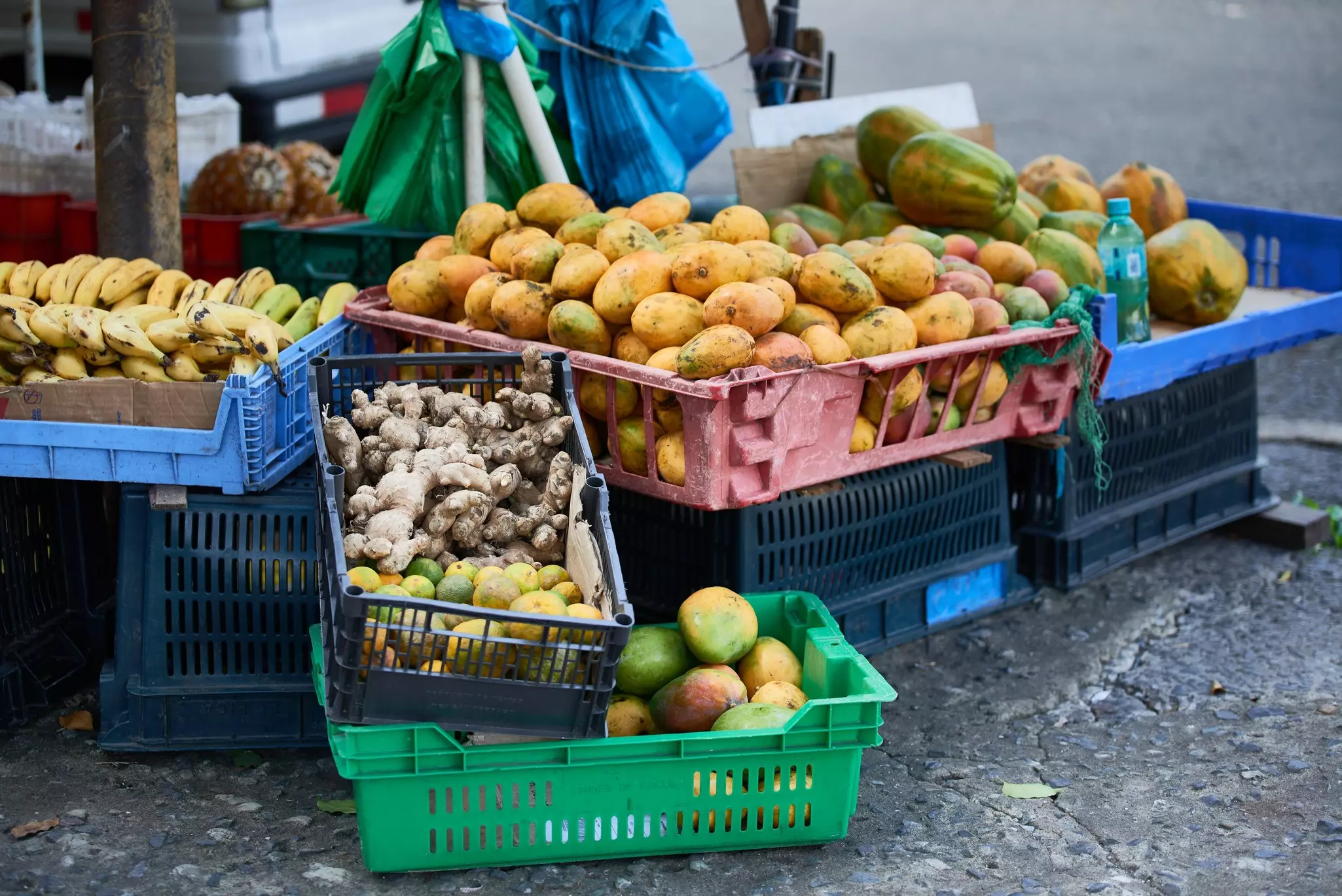 Baskets of fuits, Panama City, Republic of Panama, Central America.