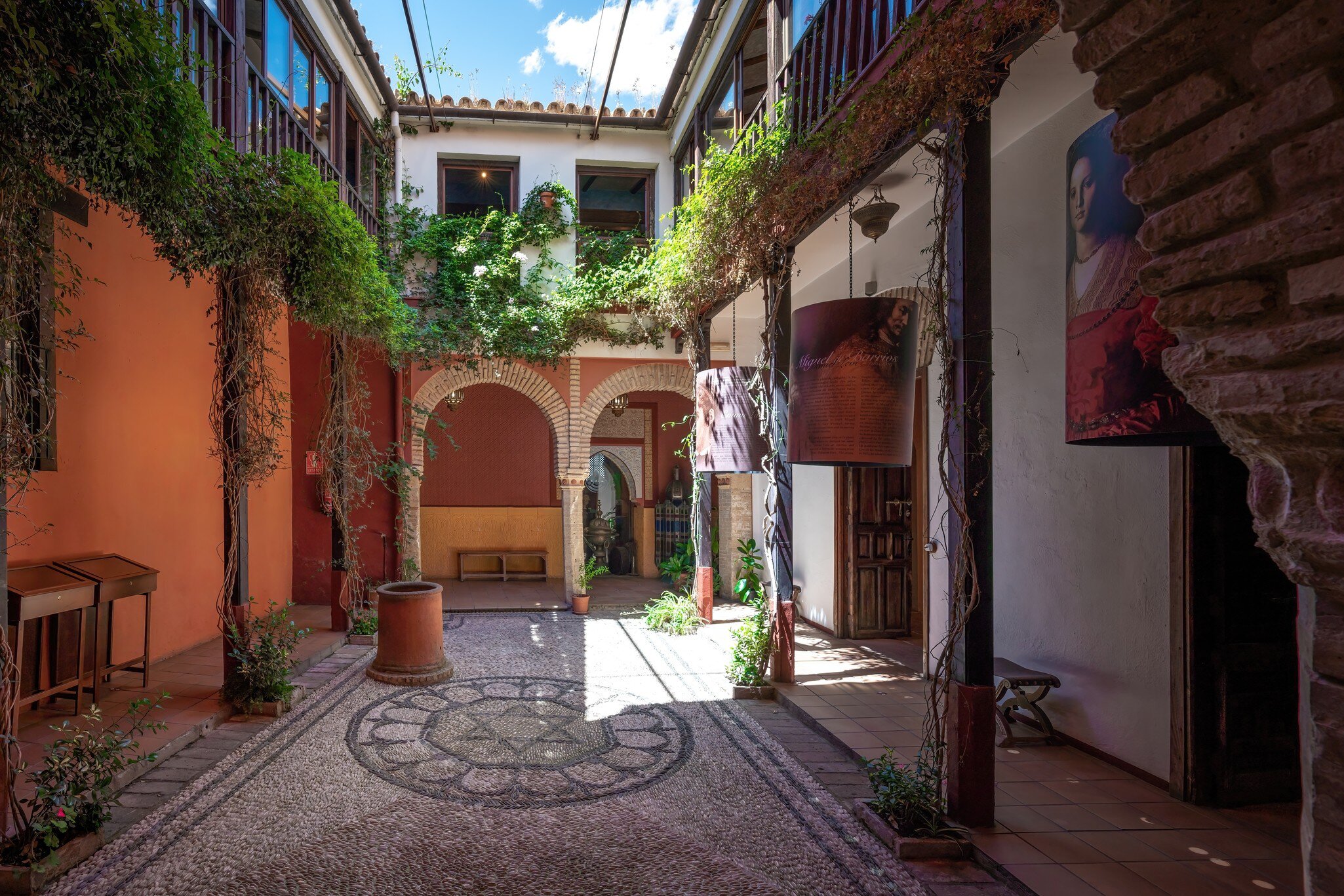 View of the inner courtyard of the Casa de Sefarad in Córdoba, Spain.