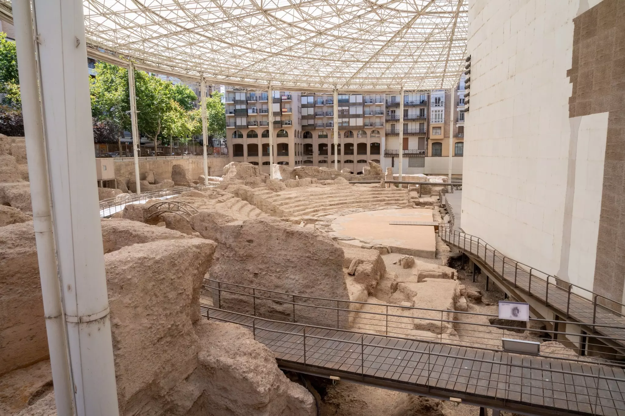 Inside view of ruins at the Museo del Teatro de Caesaraugusta in the Roman colonia of Caesaraugusta in present-day Zaragoza.