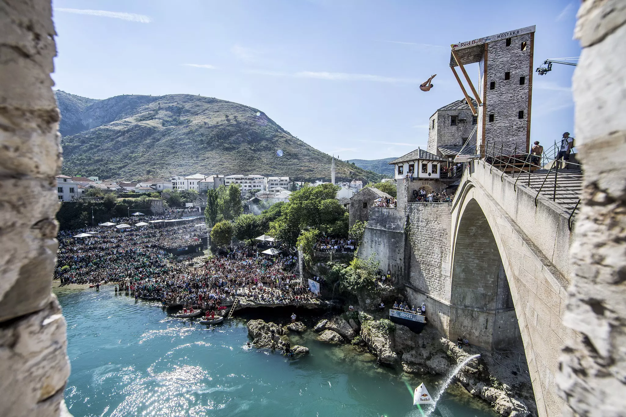 Diving off the legendary (and legendarily high) Stari Most has been a tradition for centuries © Dean Treml / Red Bull via Getty Images