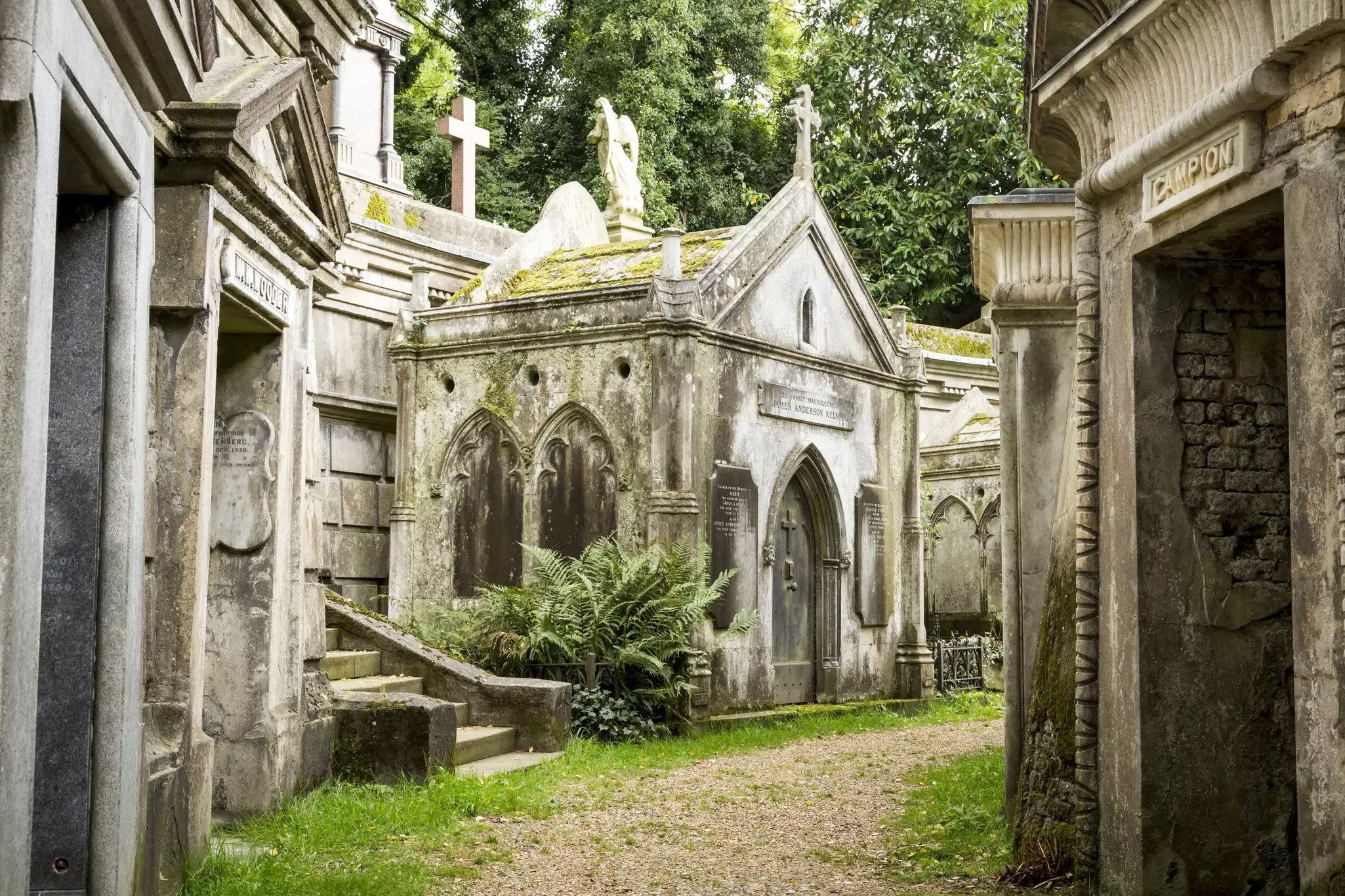 A mausoleum at Highgate Cemetery in London, UK.