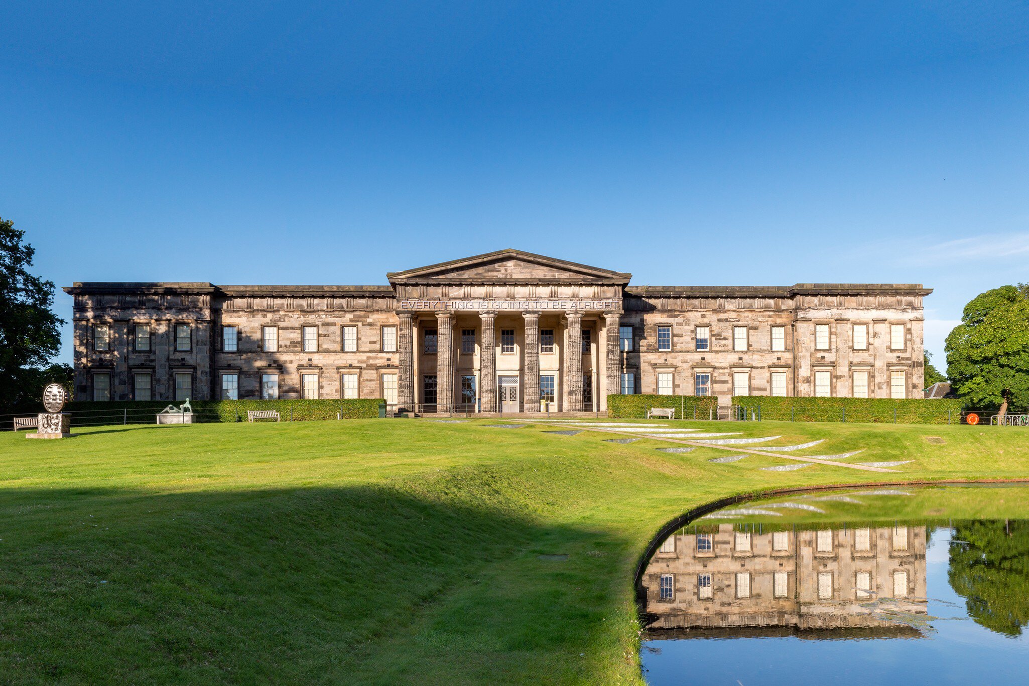 The front of the classical-looking building of the Scottish National Gallery of Modern Art in Edinburgh, Scotland.