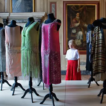 VENICE, ITALY - SEPTEMBER 16:  A woman admires some dresses  belonging to the collection of Alexander Vassiliev during the press preview of "Elegance in Exhile" at Palazzo Mocenigo on September 16, 2011 in Venice, Italy. "L'Eleganza in Esilio" tel...