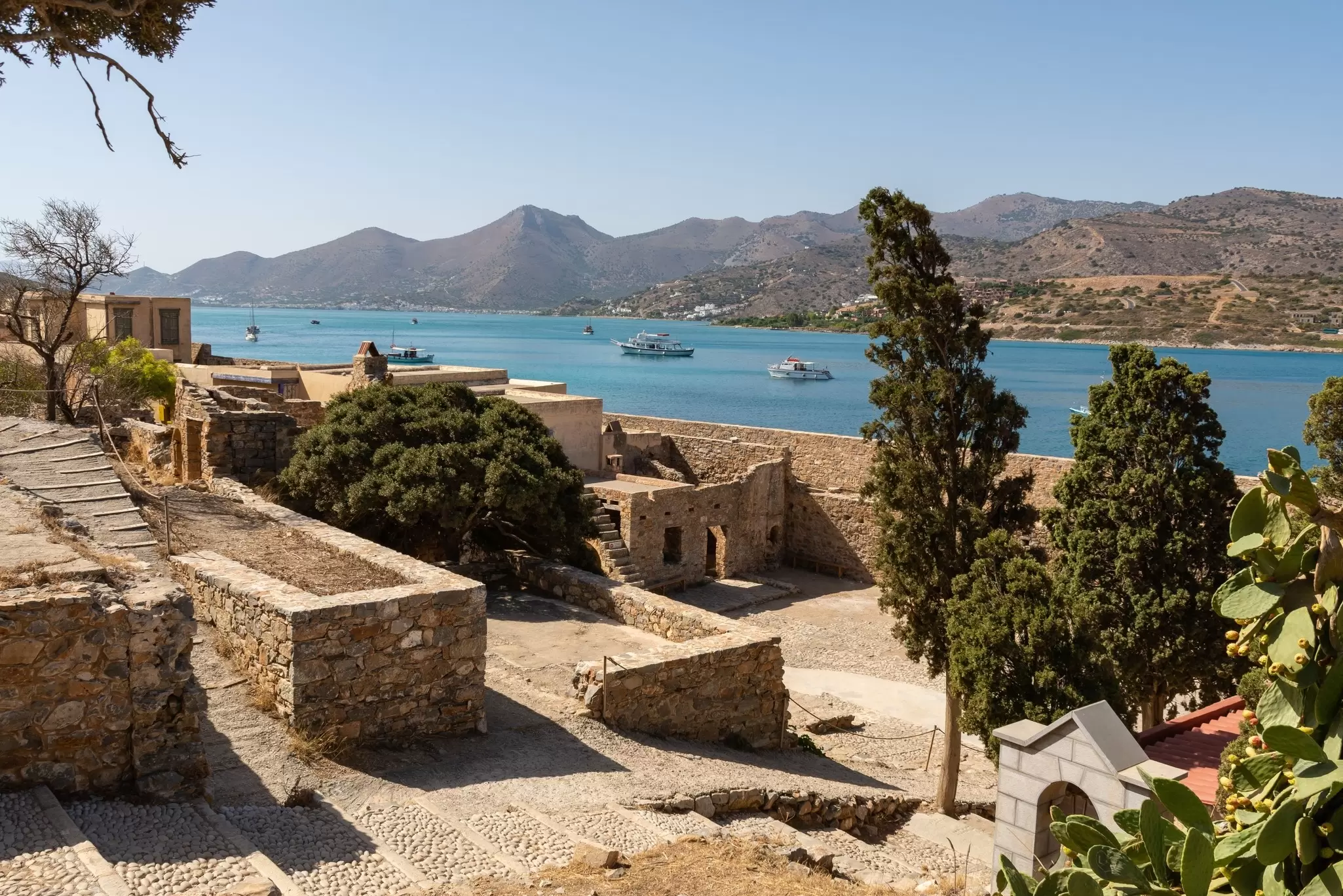 View of the architectural details and views from around Spinalonga island in Crete, Greece.
