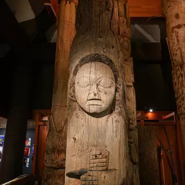 Ketchikan, Alaska - August 26, 2023 : Old preserved Kasaan of the Haida Nation with a human native face exhibited in the Totem Heritage Center in Ketchikan, Alaska, USA  License Type: media  Download Time: 2024-02-14T02:18:01.000Z  User: FergalCo  Is Editorial: Yes  purchase_order:   